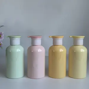 Bottiglia vuota della pompa dello Shampoo di colore giallo di forma rotonda 300ml e bottiglie del condizionatore con la pompa della lozione della vite