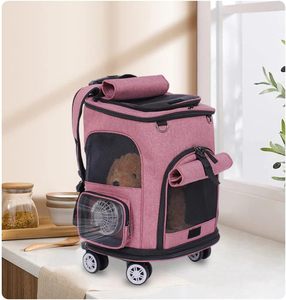 Wheeled Luxury Leather Solid Oxford Eco-Friendly Pet <b>Carrier</b> <b>Backpack</b> Removable Rolling Wheels Breathable Two-in-One Design for - Product Image 5