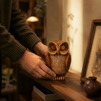 Sculpture en résine de hibou à motif de feuilles brunes, figurine d'oiseau texturée pour salon, bureau, étagère, table et décoration de maison