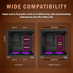 SAION Mid-Tower ATX/M-ATX Desktop-Gehäuse mit gehärtetem Glas, unterstützt 240-mm-Flüssigkeitskühler, PC-Gaming-Computergehäuse auf Lager - Product Image 5