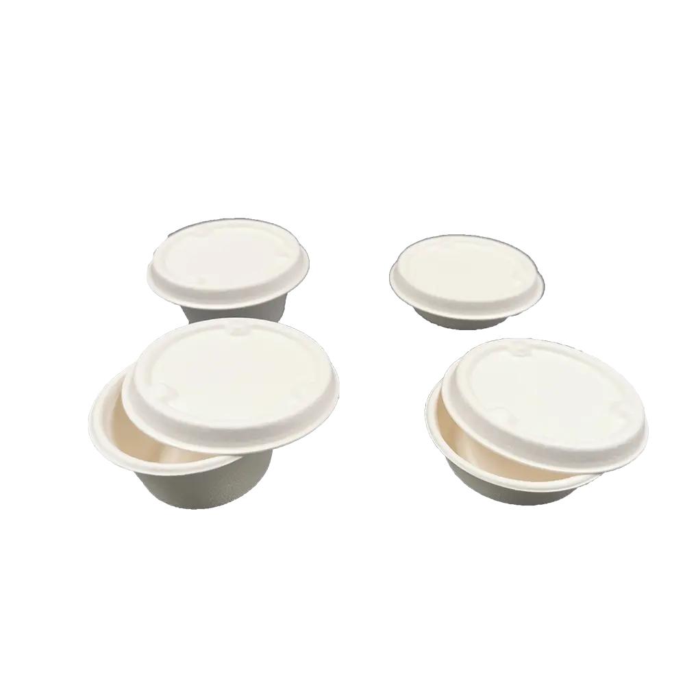 Kompost ierbare Einweg platten und-becher Zuckerrohr pulpe 2 Unzen Portion Control Bagasse Paper Sauce Cup mit Deckel