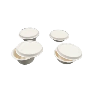 Compostable Disposable Plates and Cups Sugarcane Pulp 2oz Portion Control Bagasse Paper Sauce Cup With Lid