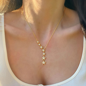 Collar con Colgante de Estrella Big Dipper, Microincrustaciones de Circonio, Cadena de Cobre con Eslabones en Forma de Flor, Collar con Dije de Perla de Imitación - Product Image 1