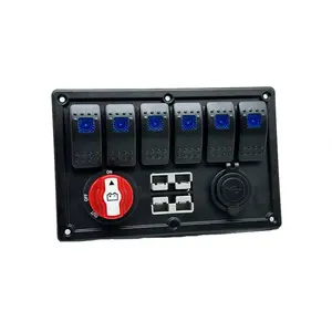 4WD 6 Way Illuminated 12V DC 50AMP Anderson Plug Switch Panel with 100A Panel Mount Battery Isolator Switch