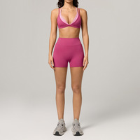 Ensemble de yoga 2 pièces Premium Color Block sans couture, séchage rapide, soutien-gorge de sport à col en V, taille haute, respirant, extensible dans les 4 sens, tenue de sport pour la gym