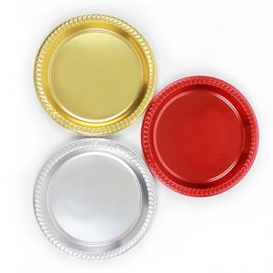 Assiettes rondes en plastique PS de 7'', 9'', 10.25'' pour salade, dessert, dîner, service, plateau de présentation, rouge, or, argent, pour la table - Product Image 2