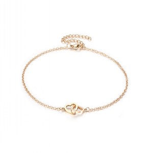 स्टेनलेस स्टील की डबल परत सोने की प्लेटेड डेंटी पैर की चेन बोहो शैली पार्टियों के साथ सुंदर दिल के आकर्षण कंगन - Product Image 6