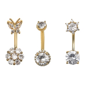 Anelli per <span class=keywords><strong>Ombelico</strong></span> Trendy e Sexy in Acciaio Inox con Zirconi, <span class=keywords><strong>Piercing</strong></span> a <span class=keywords><strong>Farfalla</strong></span> e Fiore, Gioielli per Donne - Product Image 4