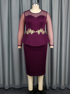 Abito da Notte AOMEI con Collo Tondo e Maniche Lunghe in Rete, Applicazioni Dorate, Nuovo Design <span class=keywords><strong>Vintage</strong></span> Viola per Signora - Product Image 4