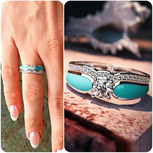 Anello a doppio strato smaltato con zirconi a quattro punte per donna, elegante gioiello da dito alla moda - Product Image 5
