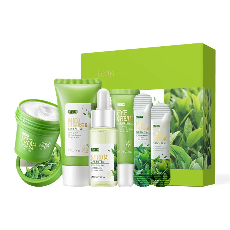 FENYI Chá Verde skincare Set 6 peças de limpeza facial Essência Eye Cream Essência Máscara Do Sono One-sided Film Mud Facial care set