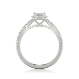 Anillo de compromiso de oro blanco de 14K con diamantes de laboratorio de corte esmeralda y doble halo, con diseño de vástago dividido y pavé completo de diamantes, para mujer. - Product Image 3