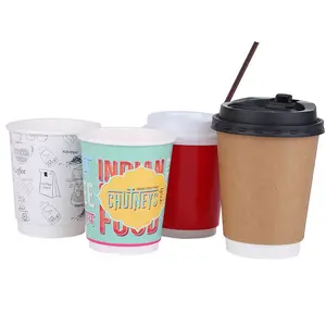 Custom printed logo hot drinks double wall supplier custom disposable paper cup coffee cups with lids