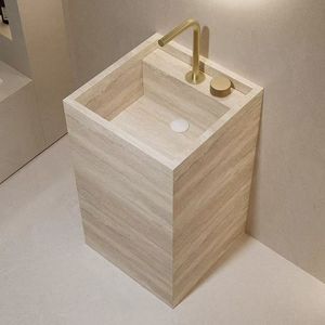 Premium Beige Travertine Marble Stone <b>for</b> Bathroom Vanity <b>Sink</b> with Vessel Basin Modern Freestanding - Product Image 4