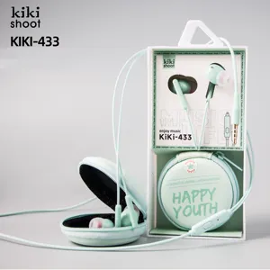 Kiki-433 Soft Glue In-ear Zipper Storage Bag Wired Earphones 3.5mm Macaron Colors Music Headphones