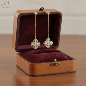 Pendientes de Oro Sólido de 18K con Diseño de Trébol de Cuatro Hojas y Cruz, con Diamantes Naturales, Estilo Vintage, para Mujer - Product Image 4