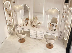 Conception personnalisée de salon de coiffure moderne, aménagement personnalisé de salon de barbier, poste de coiffage en bois avec miroir - Product Image 3