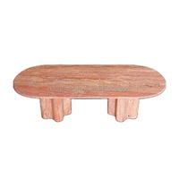 Dougbuild 210cm 240cm Table personnalisée en marbre travertin rouge Table basse ovale en marbre Table de salle à manger avec dessus en marbre