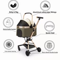 Poussette pour animaux de compagnie en alliage d'aluminium aéronautique, 4,7 kg, détachable, luxe, pliable d'une seule main, 4 roues, toutes saisons, légère, pour chiens et chats