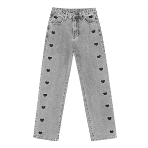 Pantalones vaqueros de mujer de pierna ancha, de cintura alta, con bordado 'Love' y diseño dulce tejido, de caída suave, holgados, rectos y largos hasta el suelo - Product Image 3