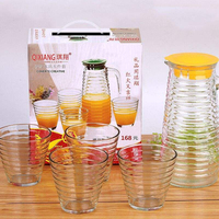 Lot de 5 pièces en verre : Carafe et verres à rayures, ensemble de verrerie, distributeur d'eau et de jus, et mugs à bière