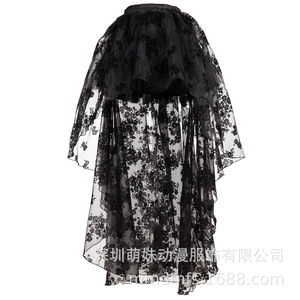 Black Asymmetrical <b>Lace</b> Embroidered Midi Skirt <b>Elastic</b> Waist Chiffon Women's Skirt - Product Image 1