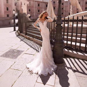 Trailing Lace Wedding Dress Long Sleeves O Neck Slim Fit Fish Tail For Brides Wedding Dress - Product Image 2