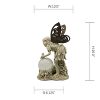 Lumière solaire de jardin féerique sculptée en résine avec globe lumineux - Statue de fée d'extérieur avec ailes métalliques