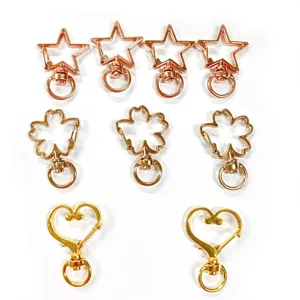 Porte-clés étoile fermoir en métal mousqueton mousqueton pentagramme porte-clés pince fleur coeur lune chat forme pour bricolage fabrication de porte-clés
