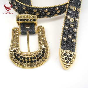 Ceinture en cuir de cow-boy western scintillante pour homme, ceinture en cuir de crocodile cloutée, ceinture de créateur en strass dorés Bb <span class=keywords><strong>Simon</strong></span> - Product Image 3