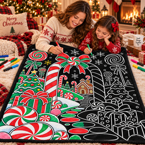 Couverture à colorier DIY de Noël pour enfants, motif canne à sucre, douce et lavable, cadeau familial, jouet - Product Image 3