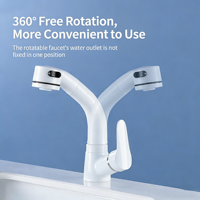 Robinet de lavabo moderne à monter sur comptoir, mitigeur monocommande avec douchette extractible, finition chromée, cartouche céramique, acier inoxydable, bec orientable à 360°