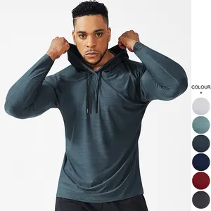 Roupas de fitness para homens, suéter com capuz de manga comprida para esportes, slim fit, de secagem rápida, roupas de treinamento elásticas de basquete