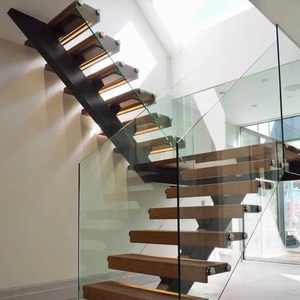 Scala diritta interna moderna di servizio dell'oem, struttura d'acciaio galvanizzata resistente con il vetro o il corrimano di legno - Product Image 2