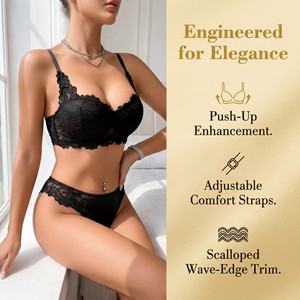 Ensemble de lingerie sexy personnalisé OEM pour femmes, <span class=keywords><strong>soutien</strong></span>-<span class=keywords><strong>gorge</strong></span> rembourré en dentelle, motif uni, sous-vêtements en maille respirante, ensemble de lingerie intime - Product Image 2