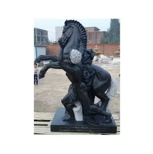 Statue de homme et cheval en marbre noir, chair, MGP241B