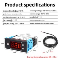 Contrôleur de température pour réfrigérateur EW-181H, affichage numérique, plastique, OEM ODM, certifié CE, garantie 1 an, précision de -45~110