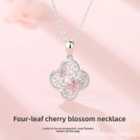 Pendentif de luxe en argent sterling 925 plaqué or, motif fleur de cerisier à quatre feuilles, collier de mariage élégant, bijoux pour femmes, cadeau pour filles, style chinois