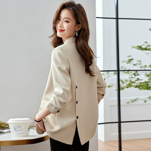 Women's Casual Suit Jacket Off White Solid Color Anti-Wrinkle Polyester Blazer Autumn Korean Style Elegant Petite Top - Product Image 1
