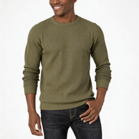 Suéter de Felpa para Hombre de Marca Privada, Suéter de Punto con Textura de Waffle, Manga Larga, Tejido Transpirable, Resistente al Pelusamiento