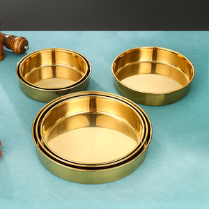 Stainless Steel Gold Plated Round Serving Tray Large Deep Dish Hotel Food Service Tableware Durable Solid Color - Product Image 2