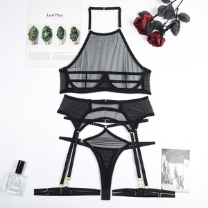 Wholesale Transparent <b>Fishnet</b> Mesh Women's Lingerie Set Hot Neck Ring Bra and Panty Set - Product Image 6