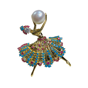 XILIANGFEIZI [DIY accesorios de soporte vacíos 7*<span class=keywords><strong>9mm</strong></span>] broche de bailarina de circón dorado Base de ramillete de Pin de moda - Product Image 5