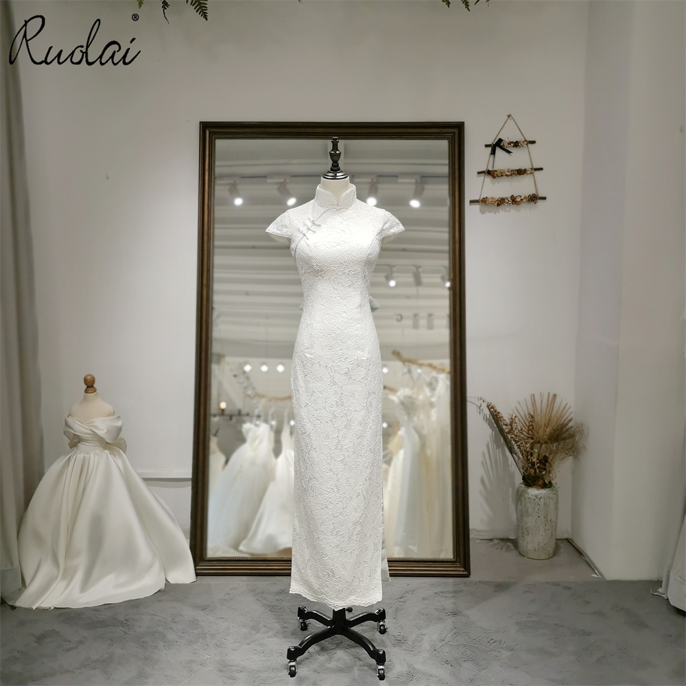 QD06036 - Simple Short Sleeve High Neck Wedding Dress