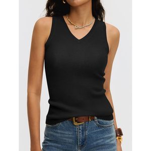 FOXA Womens V Neck Sleeveless Knit Tank Top <b>Wool</b> Blend Soft Slim Fit Business Casual Workwear Summer Outfit - Product Image 4