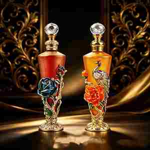 Flacon d'huile essentielle en verre mat exquis de 25 ml, avec enveloppe florale vintage en émail motif paon, flacon de parfum de luxe vide pour <span class=keywords><strong>coffret</strong></span> cadeau - Product Image 2
