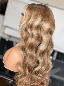 SHY Hair Nuova Collezione Parrucca 100% <span class=keywords><strong>Capelli</strong></span> Vergini con Pizzo HD <span class=keywords><strong>Biondo</strong></span> Dorato con Riflessi Nodo Singolo per Donne Bianche Senza Colla - Product Image 5