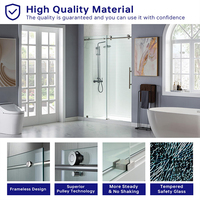 Porte de douche coulissante sans cadre Mars Villa OEM en verre trempé SGCC à double nano-revêtement, 56-60 po L x 74 po H, fabrication