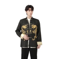 Herren Bestickte Oberteile Chinesische Traditionelle Phönix-Bedruckte Kleidung Drachen-Tang-Anzug Langarm-Festivaljacke für Neujahr