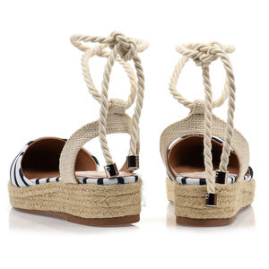 Sepatu Sandal Espadrilles Wanita Model Tali, Sol Kanvas Bergaris Musim Panas, Alas Kaki Datar - Product Image 6